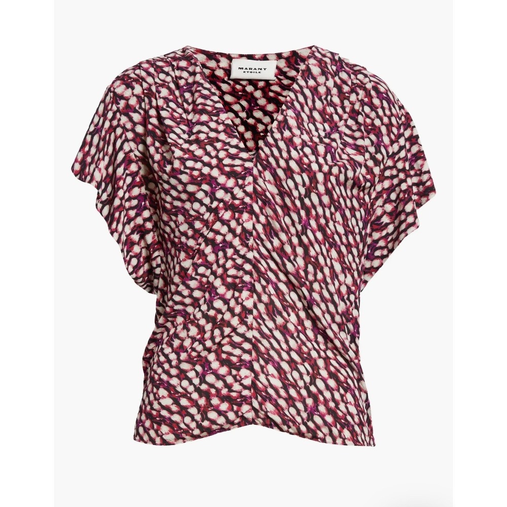 Isabel Marant Etoile Women's 36 Delocia Top V Neck‎ Rasbberry Print Blouse Flaw
